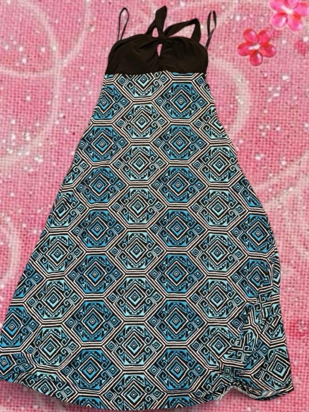 Bisou Bisou Black and Blue Geometric Maxi Dress